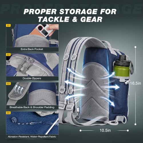 Blue Ghosthorn Fishing Backpack with 3600 Tackle Box, Waterproof, Adjustable Straps