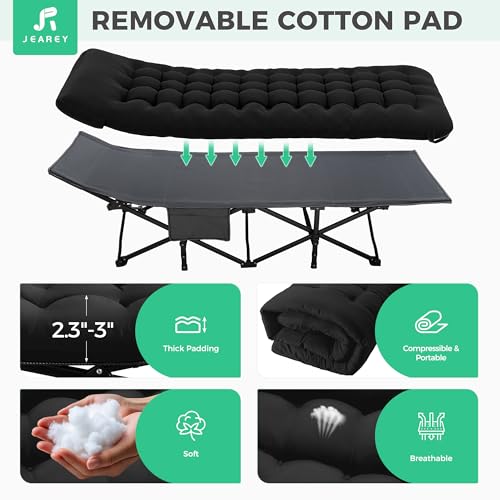 Folding Camping Cot for Adults with Mattress - Black, 75x28x14 Inches - Portable Bed