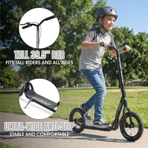 Madd Gear Large Kick Scooter for Adults & Teens Black/Grey | 12" Air Tires, Tall Handlebar, 300 lbs Capacity