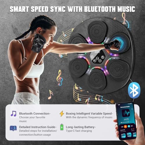 OPDEKEHA Bluetooth Music Boxing Machine for Adults & Kids - Black, 9 Modes, 6 Speeds, 3 Sensitivity Levels