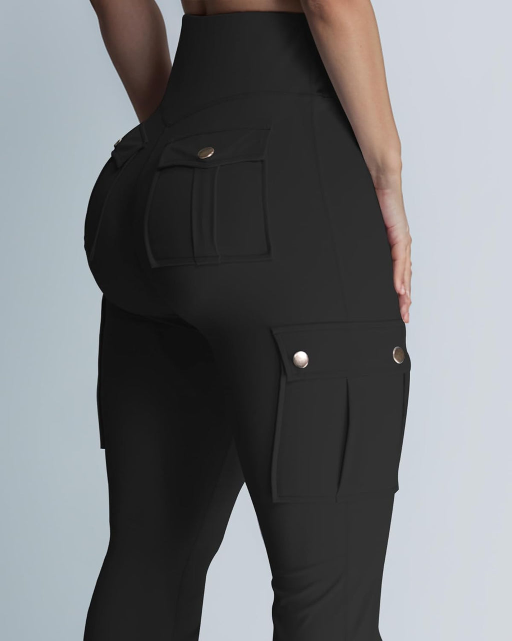 Wavar Women's Flare Leggings - High Waisted Butt Lifting Cargo Pants with Pockets | Tummy Control