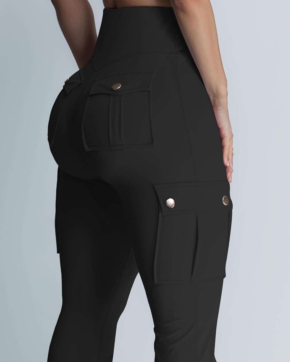 Wavar Women's Flare Leggings - High Waisted Butt Lifting Cargo Pants with Pockets | Tummy Control