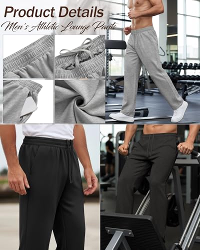 Men's Open Bottom Sweatpants with Wide Leg Fit - Black, Heather Gray, Small