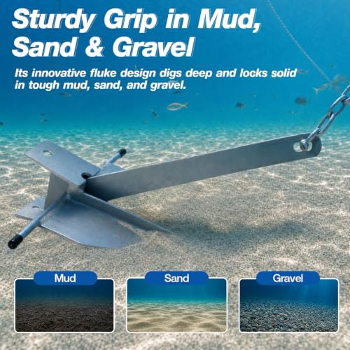 10 lb Zinc-Nickel Fluke Boat Anchor Kit with Rope and Accessories - For 16-26Ft Vessels