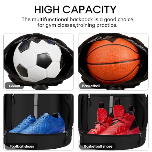 Large Capacity Soccer & Basketball Drawstring Backpack with Shoe Compartment