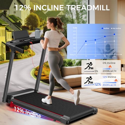 ApexNexus 3.0HP Foldable Incline Treadmill for Home Use with 12% Manual Incline