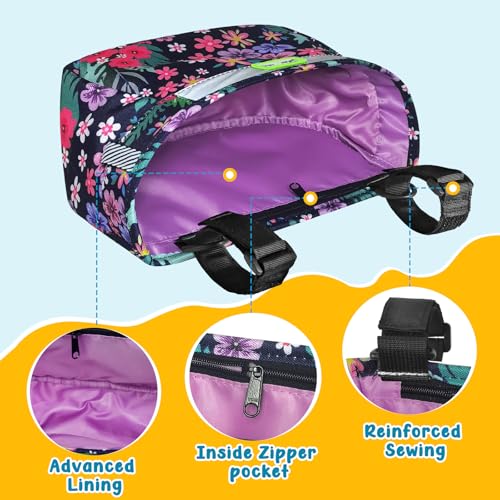 Kids Bike Basket Front Waterproof Handlebar Bag for Girls and Boys - Purple Flower Variation