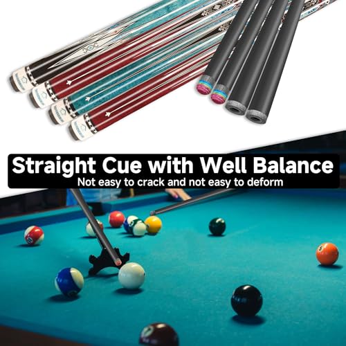 HomeSeason 21oz Carbon Fiber Pool Cue with Leather Bag & Extender - 58 Inch Professional Billiard Stick