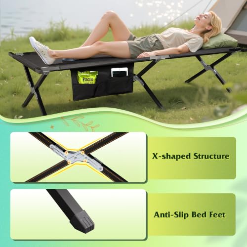 WLIVE Black Folding Camping Cot for Adults, Supports 300 lb, Easy Setup & Portable