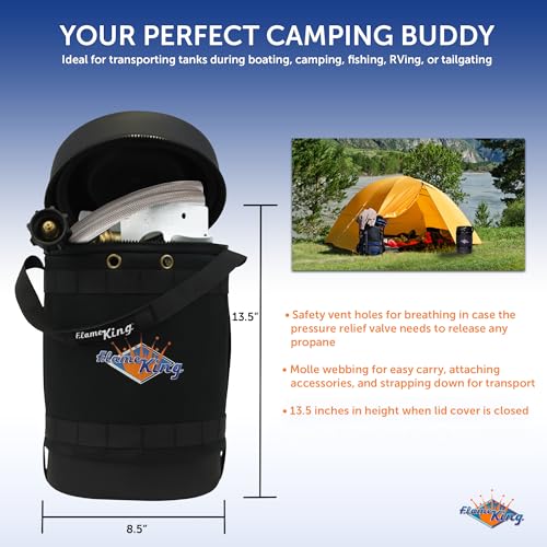 8.5 x 13.5 Inch Propane Tank Carry Case with Built-In Gauge & 5FT Hose - Flame King Gas Hauler Pro Kit - Camping & Outdoor