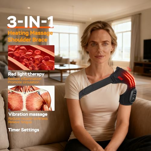 GINEKOO Left Red Light Heated Shoulder Wrap with Massage for Rotator Cuff Pain