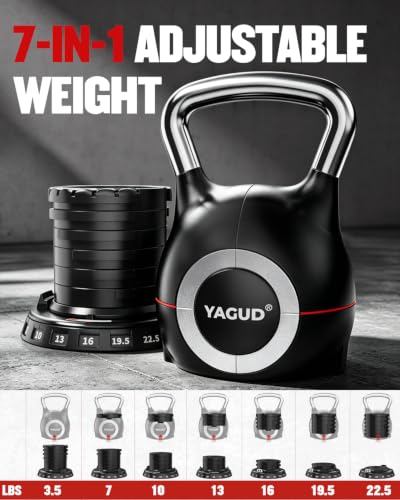 Adjustable Kettlebell Set 22.5lbs with 7-Level Rapid Weight Change for Strength Training