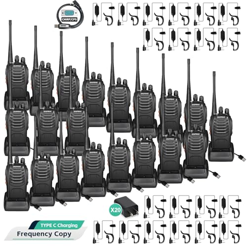 BAOFENG BF-888S Walkie Talkies 20 Pack Long Range Two-Way Radios with Flashlight, Type-C Battery, VOX, Frequency Copy, Family & Outdoor Use