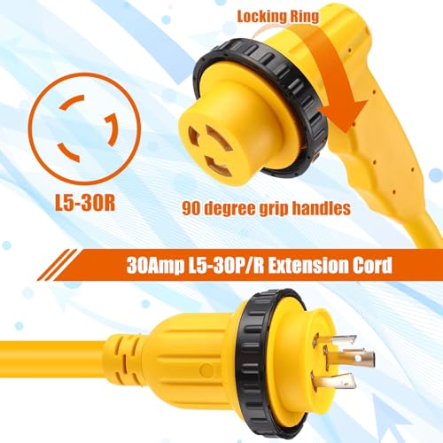 30Amp Shore Power Cord 10ft Marine RV Extension Cable NEMA L5-30