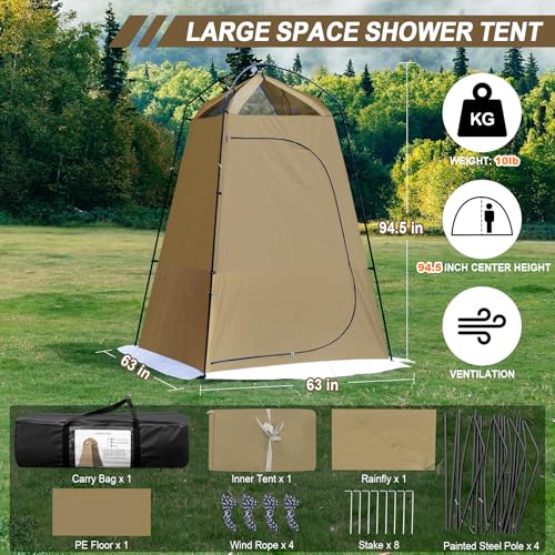 Castle Unicorn Khaki Camping Shower Tent 7.9 FT Extra Tall Privacy Shelter with Floor