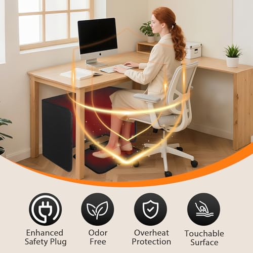 Black Under Desk Foot Warmer with Heated Floor Mat - Portable Space Heater, 12H Timer, 8 Heat Levels