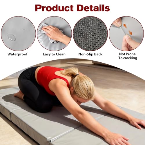 CRAURU Extra Thick 3-Inch Yoga Mat Grey 72x32 Inch Non-Slip Exercise Mat for Pilates & Fitness