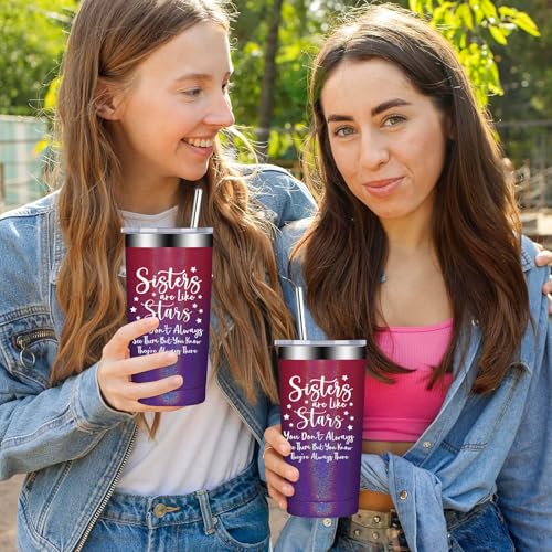 Sister Gifts Tumbler Cup 20oz - Glitter Dark Rainbow Sister Gift from Sisters