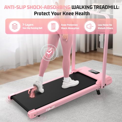 FUNMILY Light Pink Foldable Walking Pad Treadmill with 12% Incline & Handle Bar, 3.5HP Compact Under Desk Exercise Machine for Home & Office