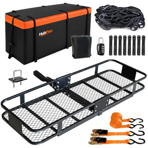 HubPax 16 Cu Ft Folding Hitch Cargo Carrier Basket 60 x 20 x 6 with Waterproof Bag