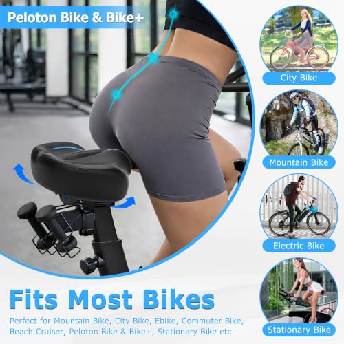 CDYWD Noseless Oversized Bike Seat Blue - Extra Wide Padded Bicycle Saddle for Comfort