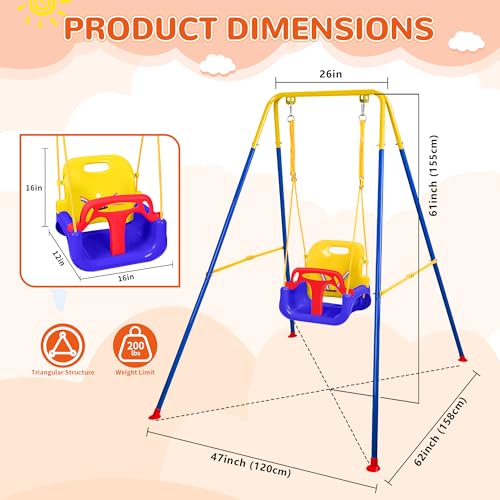 Bighaki808 Blue 3-in-1 Toddler Swing Set Indoor & Outdoor Heavy Duty with Foldable Stand