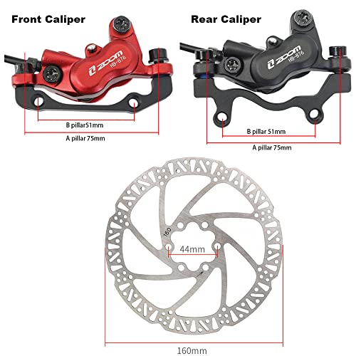 JFOYH ZM3000 Red 4-Piston Hydraulic Disc Brake Set for Mountain Bike, Front & Rear with 160mm Rotors, Pre-Bled with Left-Front & Right-Rear Levers