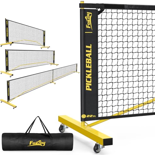 Portable Pickleball Net Set with Wheels - 22 FT & Half Court 11 FT - Black & Yellow, 3-in-1