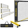Portable Pickleball Net Set with Wheels - 22 FT & Half Court 11 FT - Black & Yellow, 3-in-1
