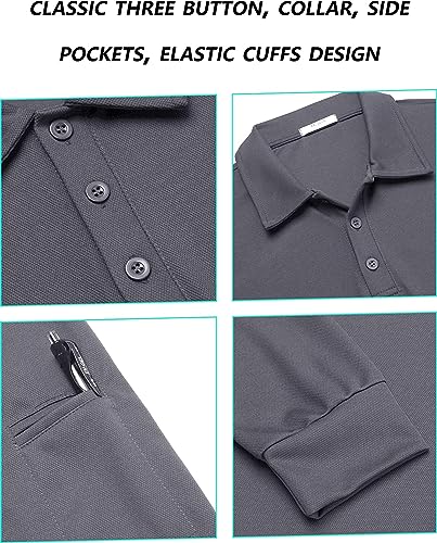 Men's Long Sleeve Polo Shirt - Quick Dry Golf Polo XX-Large Grey
