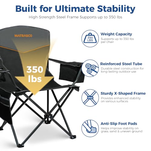 Matrasco Black Outdoor Folding Camping Chairs 2 Pack, 350 lbs Capacity