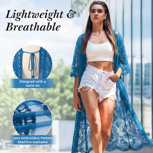 Denim Blue Lace Kimono Cardigan for Women - Stylish & Comfortable