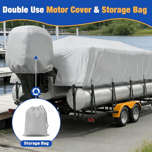 YimSting Waterproof 1200D Pontoon Boat Cover 22-24 ft Gray, Fits Up to 8.5 ft Beam