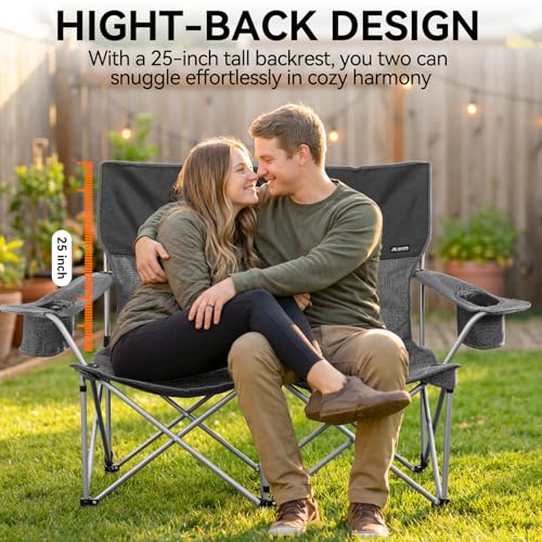 Huskfirm Grey High Back Double Camping Chair, Lightweight Outdoor Loveseat