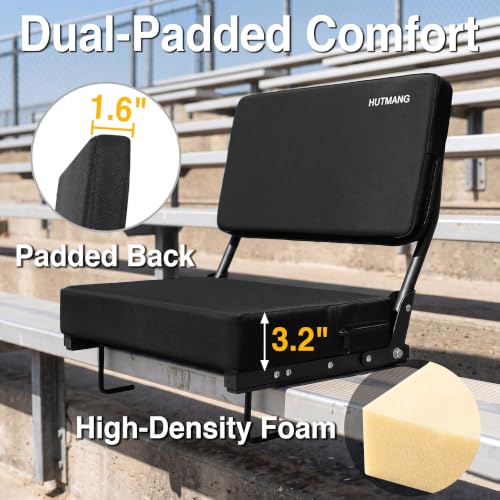 Black 2-Pack Swivel Stadium Bleacher Seats with Back & Cushions, Portable & Anti-Tip