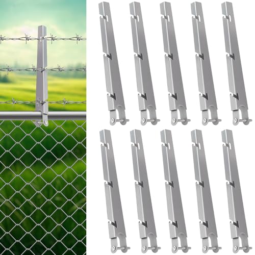 10 Pack 1-3/8 Inch Chain Link Fence Barbed Wire Extension Arms - Silver, Adjustable