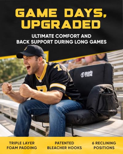 BRAWNTIDE Black Stadium Seat with Back Support & Foam Cushion - 21"
