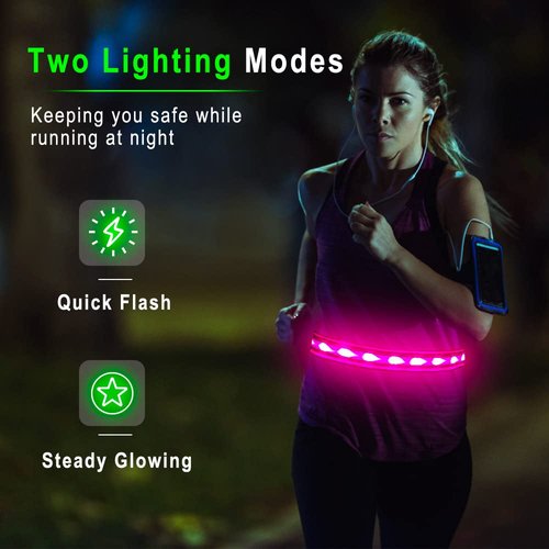 BSEEN LED Running Belt - USB Rechargeable Reflective Gear Glowing Light Up Waistband, Flashing Safety Lights for Runners, Joggers, Walkers, Pet Owners, Cyclists (Candy Pink)