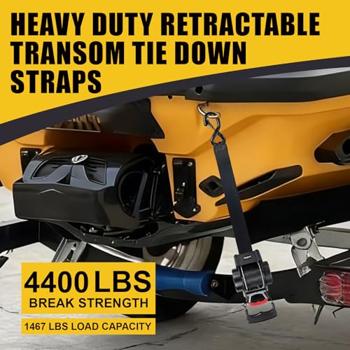 Heavy Duty Retractable Boat Tie Down Straps - Black, 1.75in x 6ft