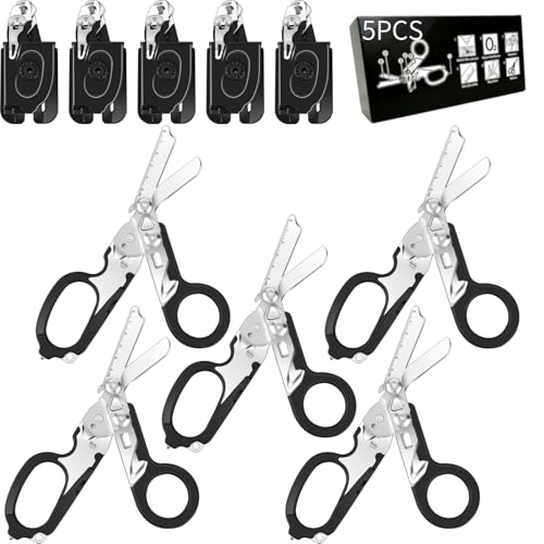 Multi-Function Trauma Shears 6-in-1 Emergency Cutting Scissors with Holster - Black