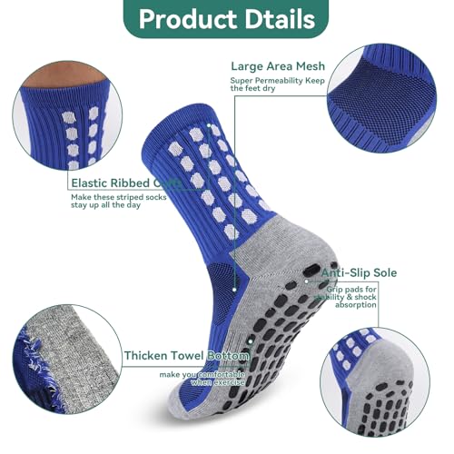 Men's Soccer Socks Grip Pads Non Slip Football Baseball Sports Socks - 4 Pairs / White