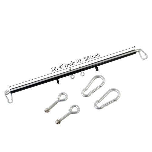 Spreader Bar Black Heavy Duty Stainless Steel Adjustable Bar with 2 Fixed Rings, Yoga Training Fitness Gear, Workout Bar,Sports Gym Kit (Black)