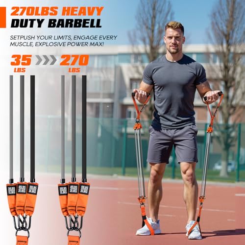 Heavy Duty Pilates Bar Kit with Resistance Bands - Orange, 270LBS