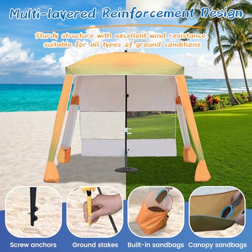 CAtArt Yellow Beach Cabana 7.2x7.2FT with Privacy Curtains for Family & Sun Protection
