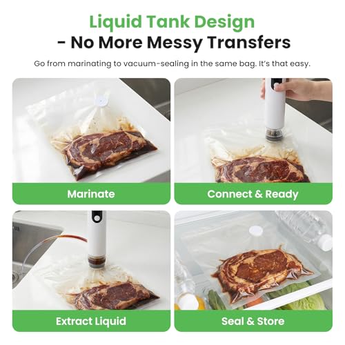 ROUUO White Handheld Food Vacuum Sealer with USB-C & Reusable Bags, Compact Portable