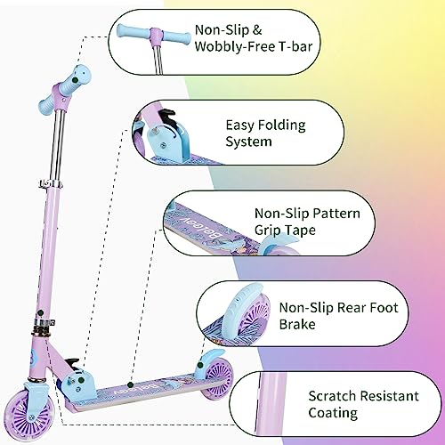 Kids Foldable Light-Up Scooter - Purple, Adjustable Height, 2 Wheels, Lightweight for Ages 3-12