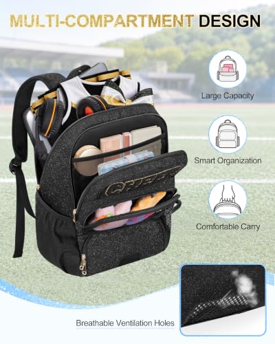 Cheerleading Backpack with Glitter 'CHEER' Design, Large Laptop & Shoe Compartments