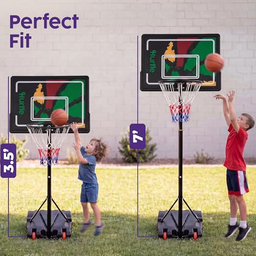 Kids Portable Adjustable Basketball Hoop - 7 FT, Red/Green, Indoor Outdoor Play
