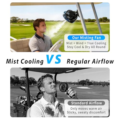 Magnetic Golf Cart Fan with Rechargeable Mist & Light - Black