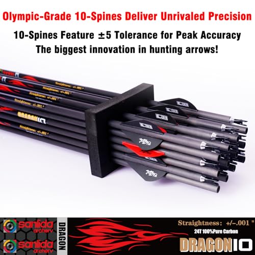 Sanlida Carbon Hunting Arrows 12/24 Pack Olympic-Grade 10 Spine, Straightness 0.001" for Compound & Recurve Bows